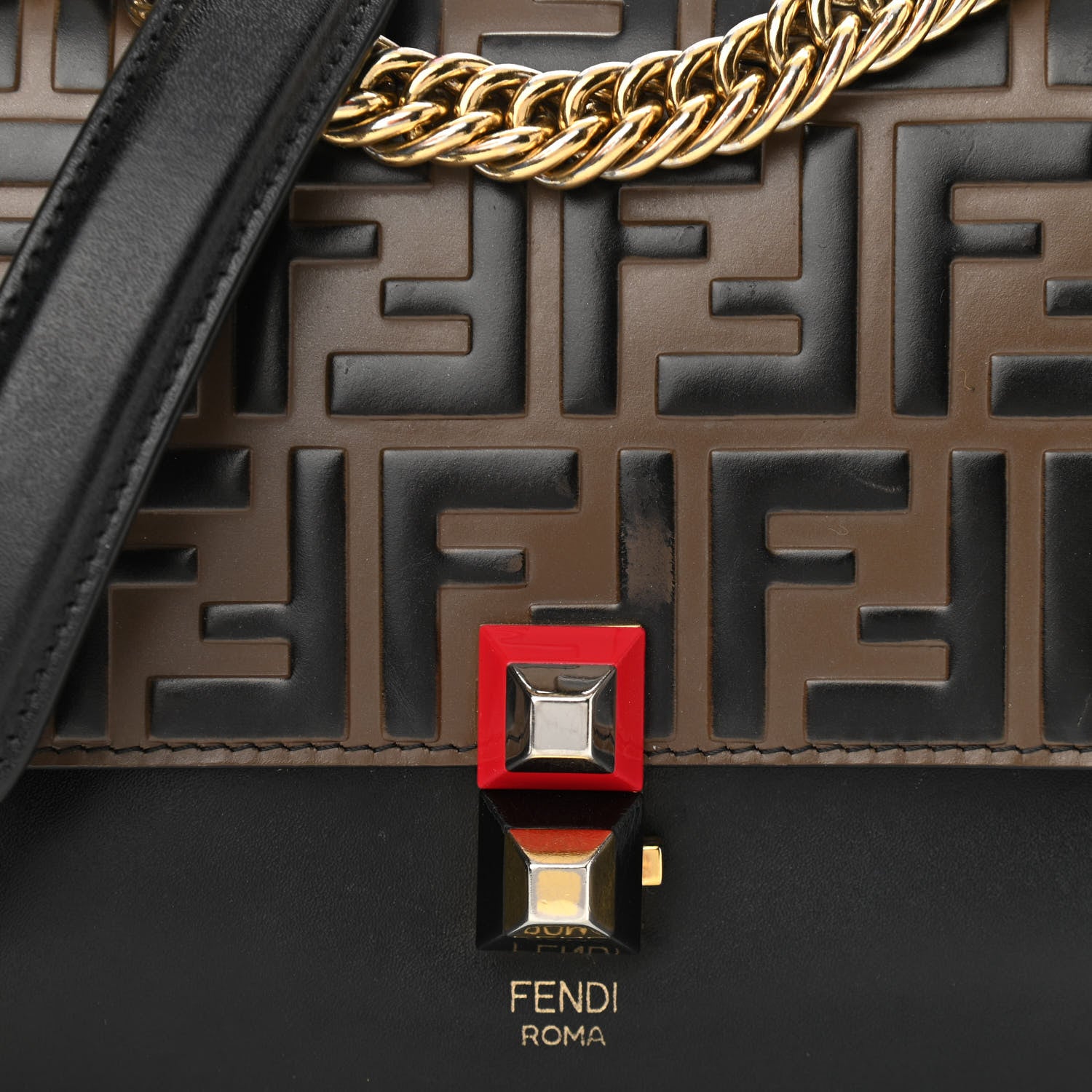 Fendi Vitello Liberty Bi-Color FF 1974 Embossed Small Kan I Shoulder Bag Black Maya 7 of 13