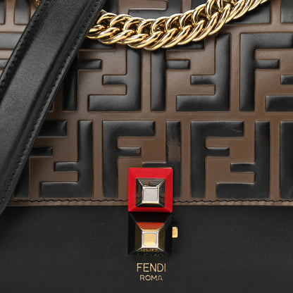 Fendi Vitello Liberty Bi-Color FF 1974 Embossed Small Kan I Shoulder Bag Black Maya 7 of 13