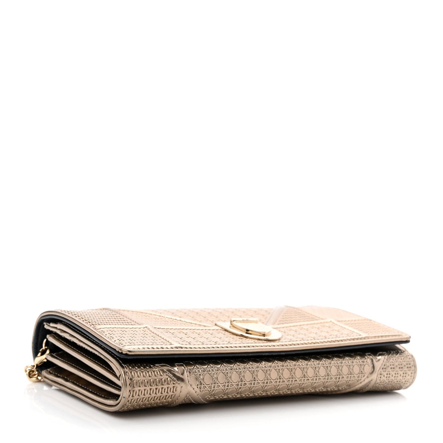 Metallic Patent Micro-Cannage Diorama Wallet on Chain Pouch Gold