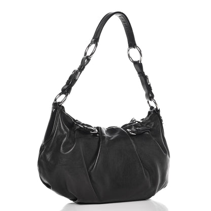 Prada Soft Calf Pleated Hobo Black 3 of 7