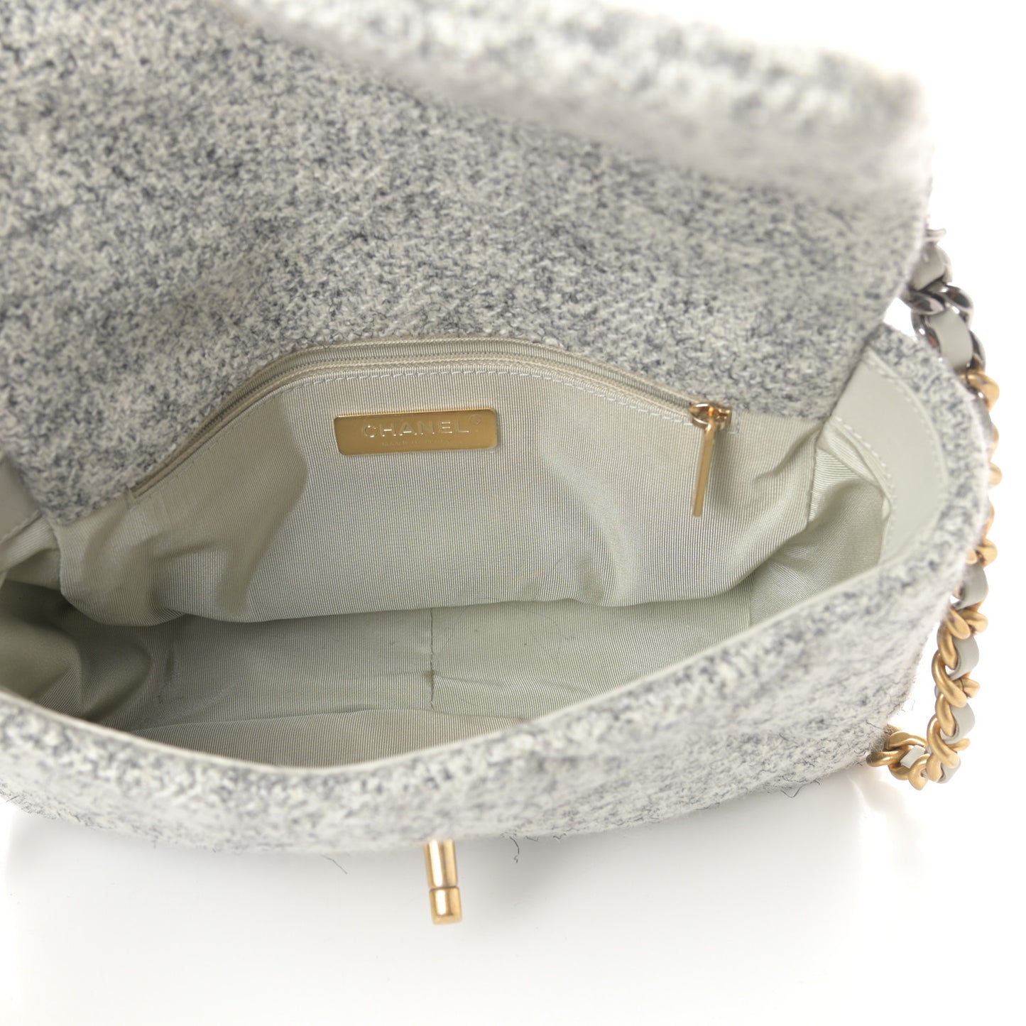 Tweed Quilted Medium Chanel 19 Flap Grey Ecru
