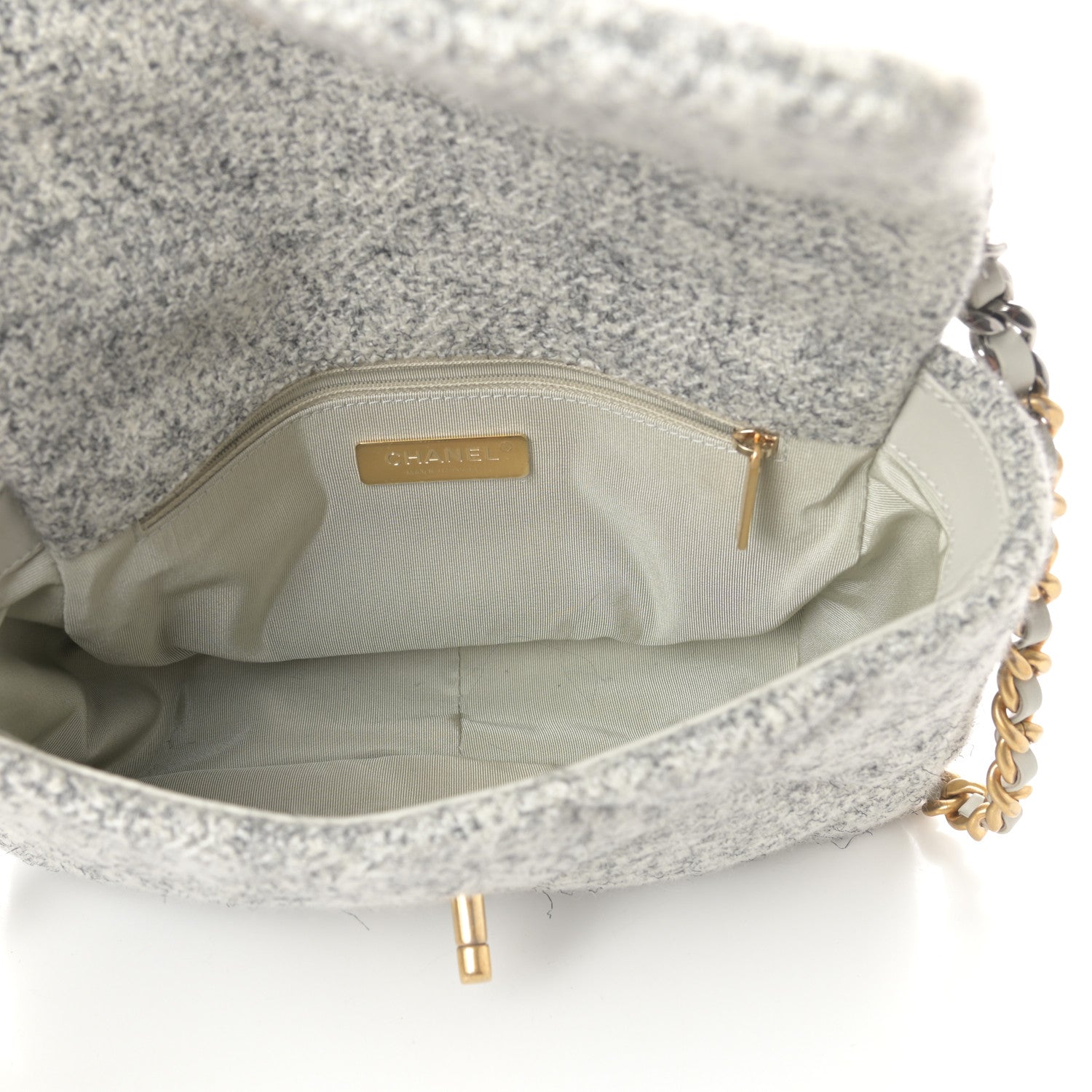 Chanel Tweed Quilted Medium Chanel 19 Flap Grey Ecru 5 of 11