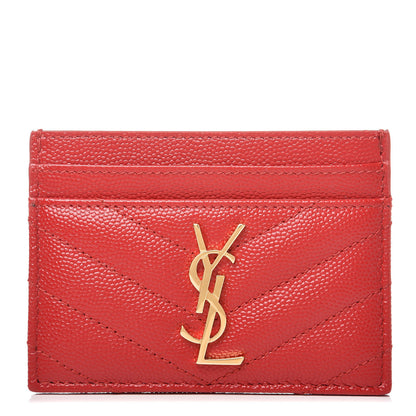 Saint Laurent Grain De Poudre Matelasse Chevron Monogram Credit Card Case Bandana Red 1 of 7
