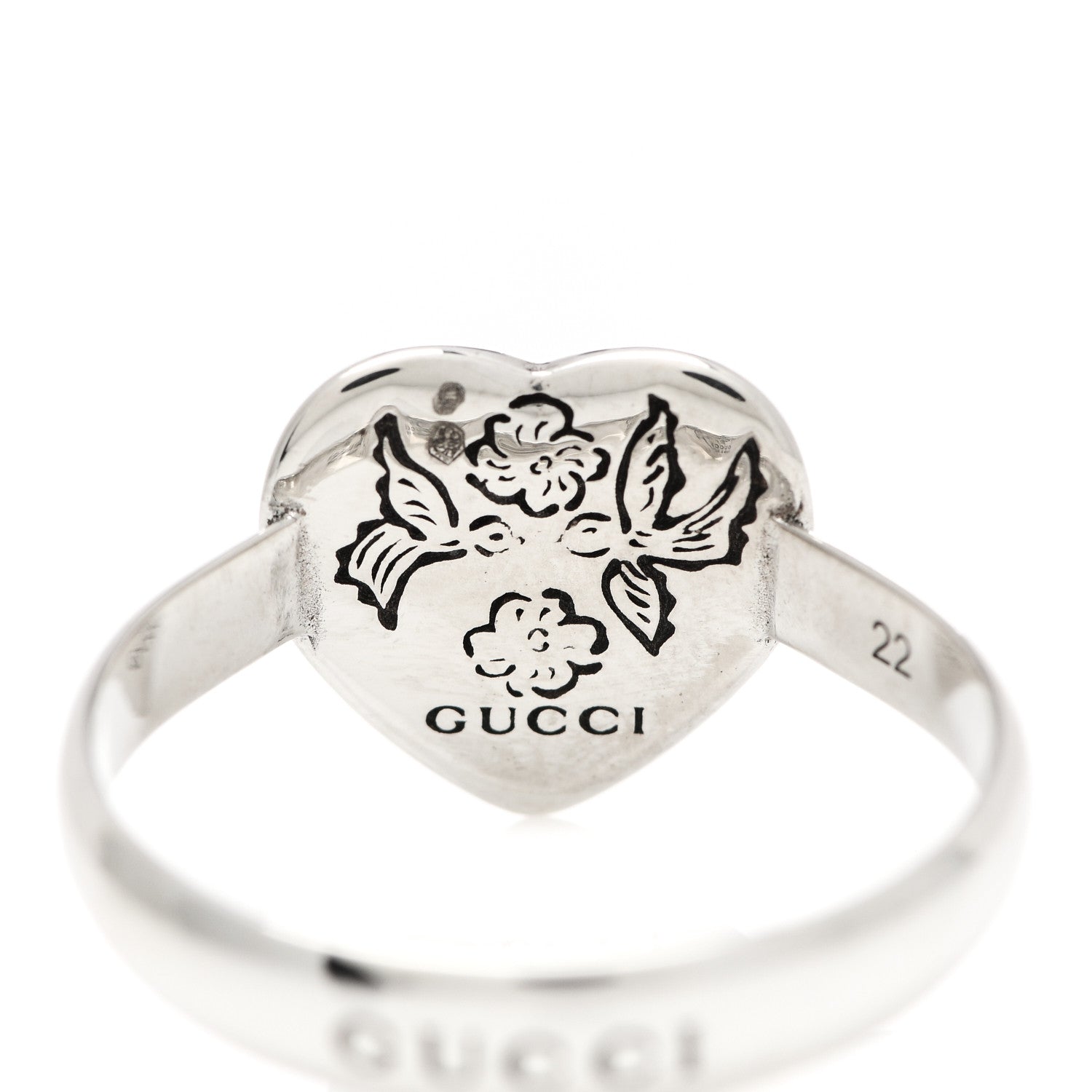 Gucci Sterling Silver Blind for Love Heart Band Ring 61 9.5 6 of 6