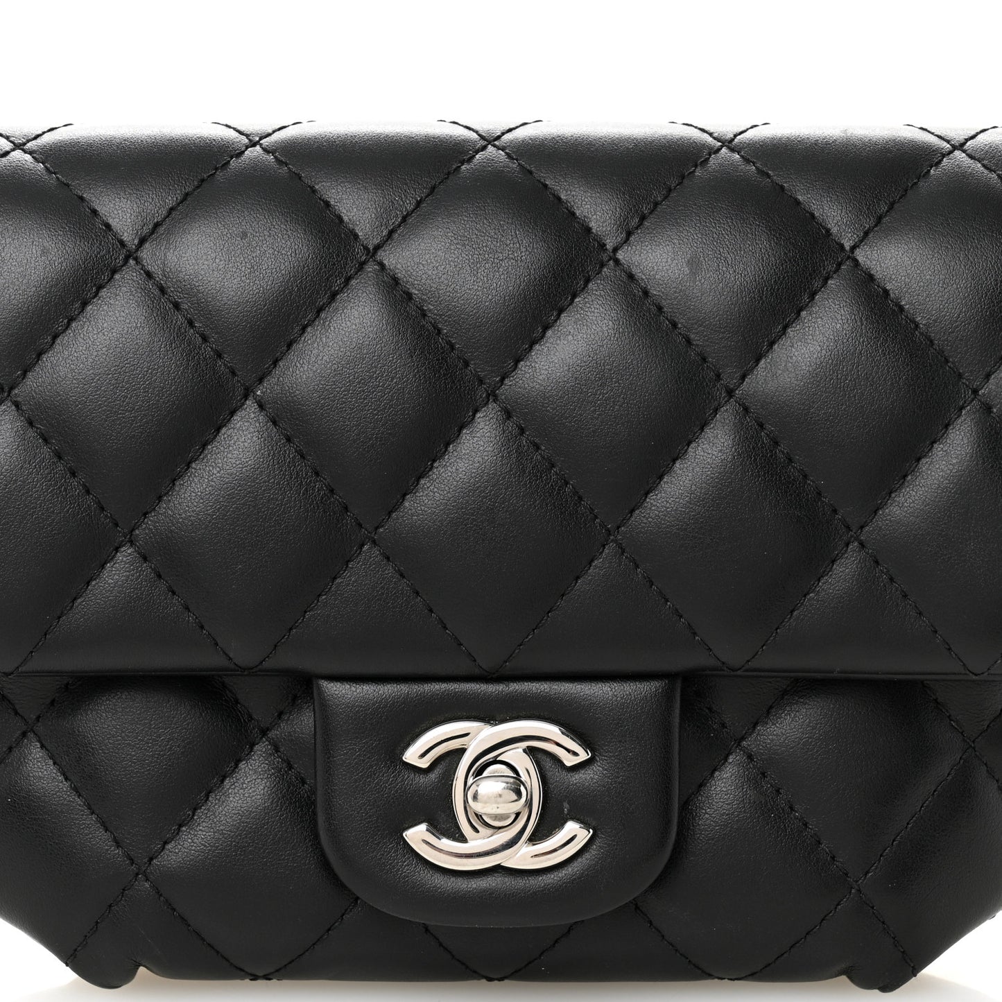 Calfskin Quilted CC Uniform Flap Belt Bag Black