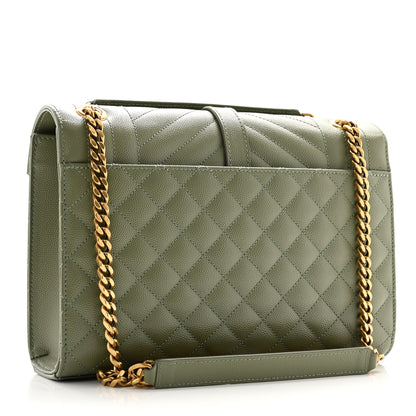 Saint Laurent Grain De Poudre Textured Mixed Matelasse Triquilt Medium Monogram Satchel Light Sage 3 of 11