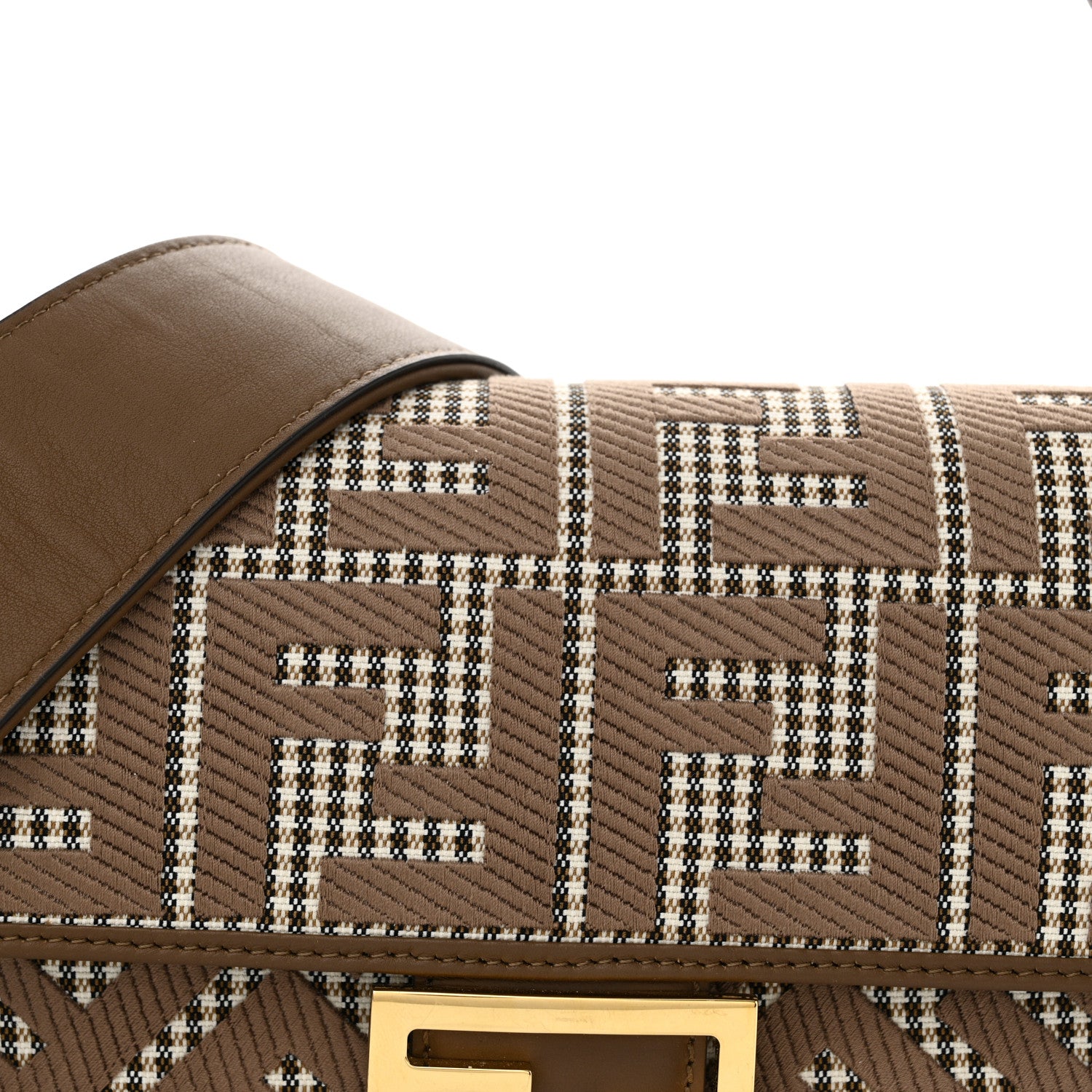 Fendi Wool Vitello King Houndstooth FF Embroidered Baguette Beige Moro 8 of 10