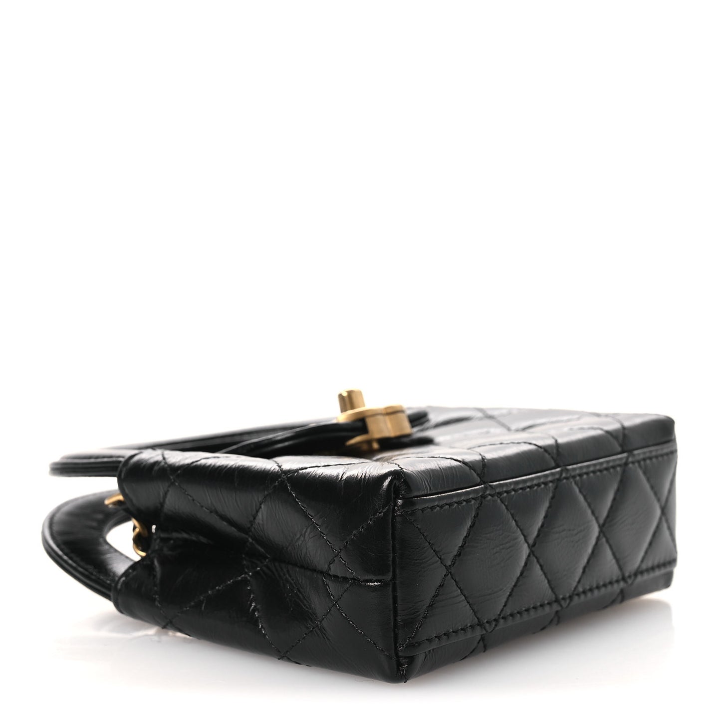 Shiny Aged Calfskin Quilted Mini Nano Kelly Shopper Black