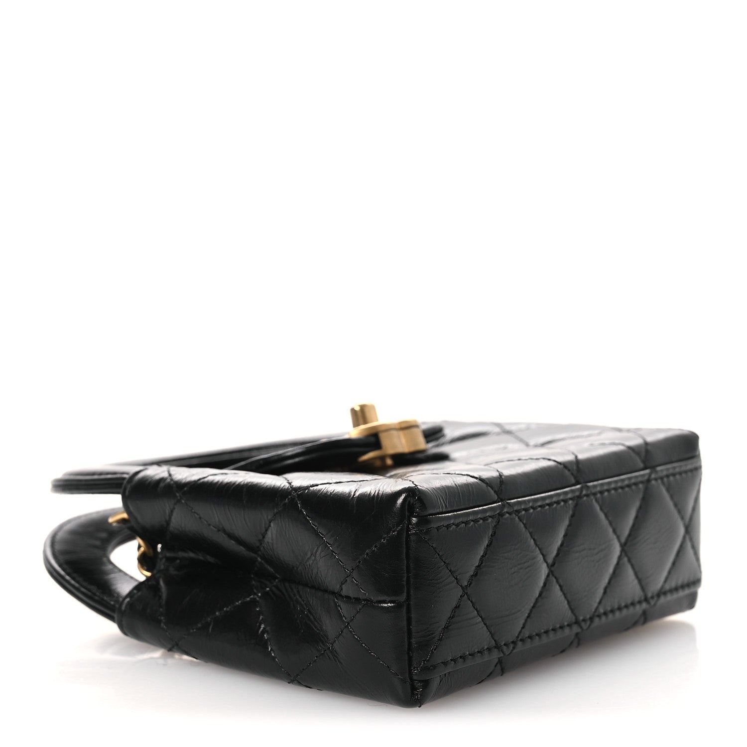 Chanel Shiny Aged Calfskin Quilted Mini Nano Kelly Shopper Black 3 of 10