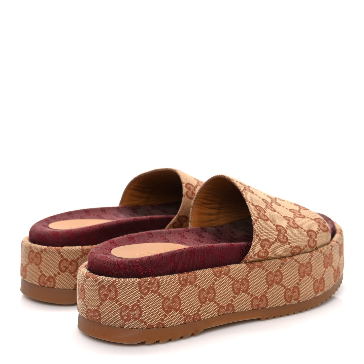 Canvas GG Monogram Angelina Platform Slide Sandals 36 Beige Ruggine