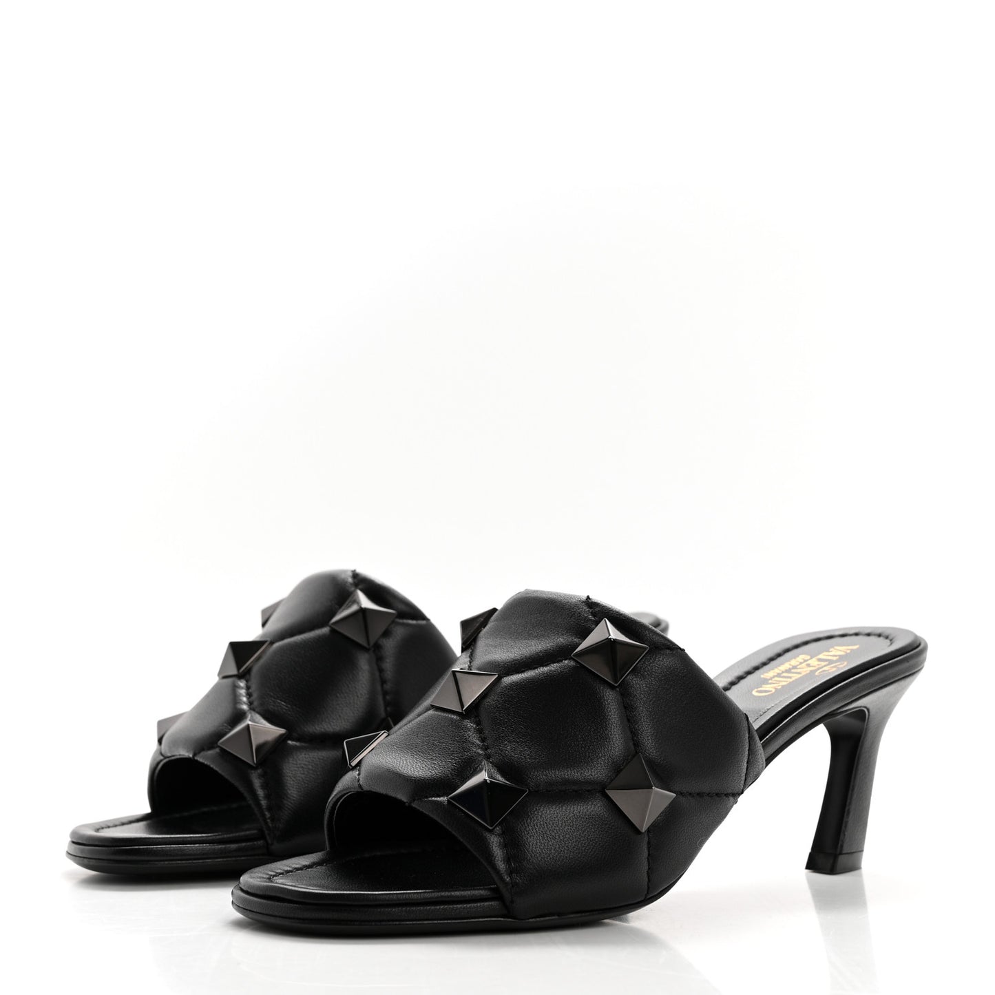 Nappa Quilted Monochrome Roman Stud 65mm Slide Sandals 36 Black