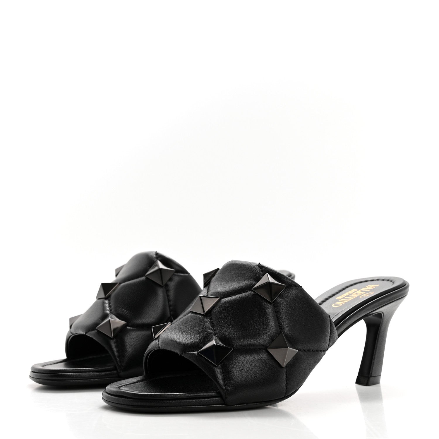 Valentino Garavani Nappa Quilted Monochrome Roman Stud 65mm Slide Sandals 36 Black 3 of 9