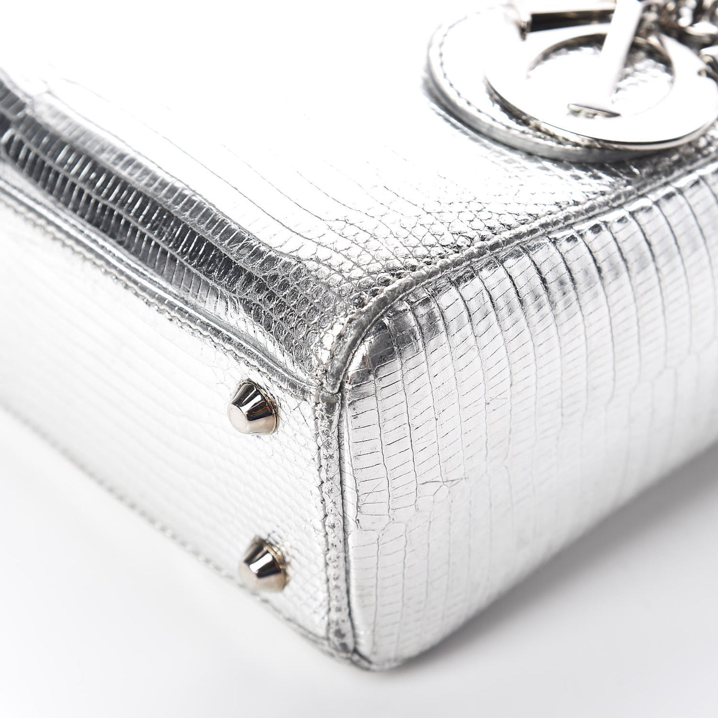 Metallic Lizard Mini Lady Dior Silver