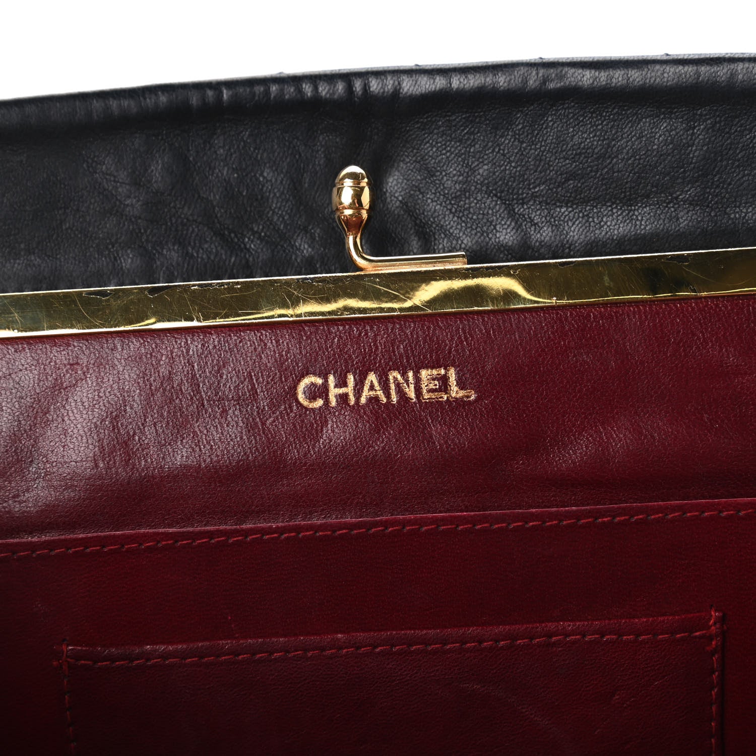 Chanel Lambskin Chevron Quilted Frame Shoulder Bag Navy 8 of 9