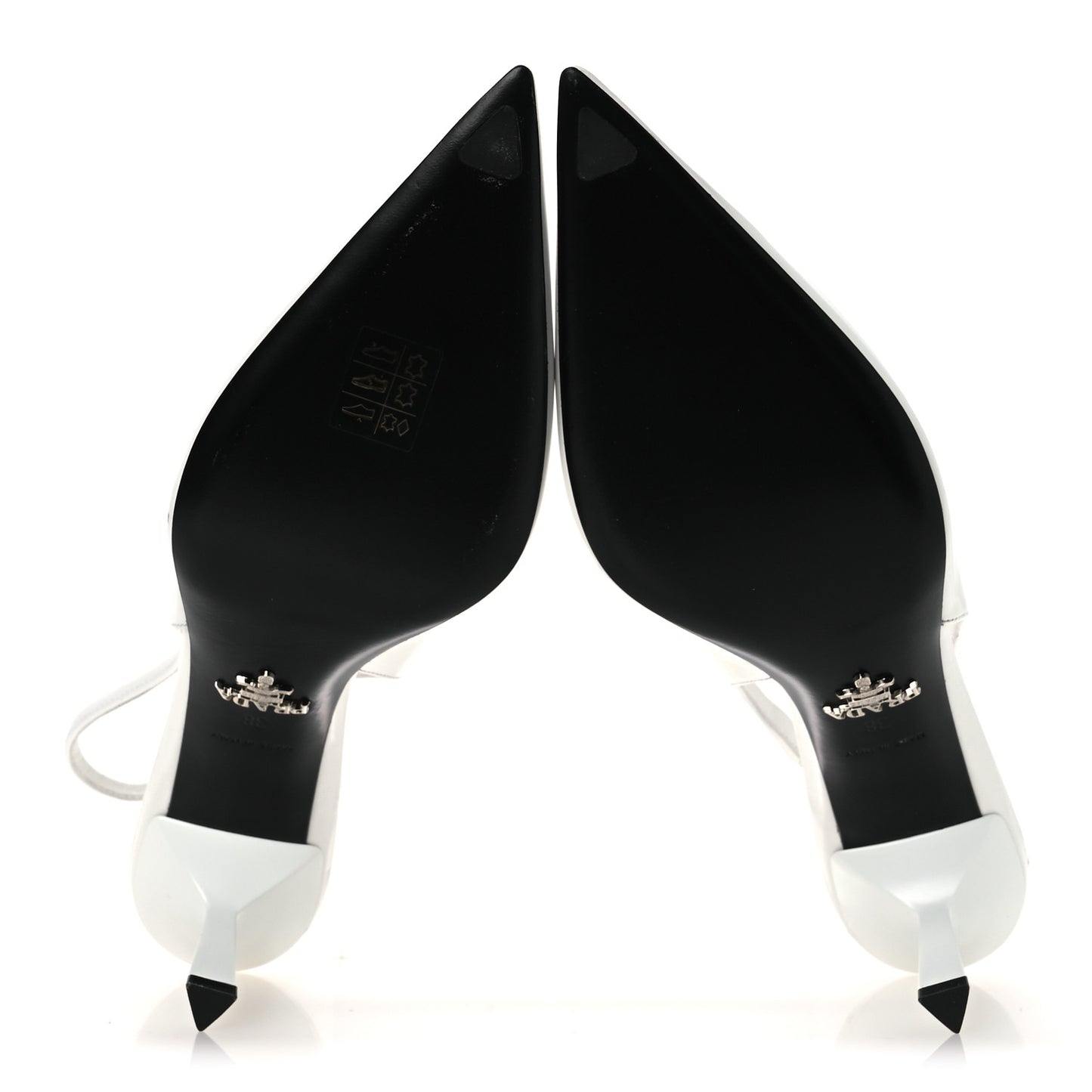 Spazzolato Triangle Logo Pointed Toe 75mm Slingback Pumps 38 White