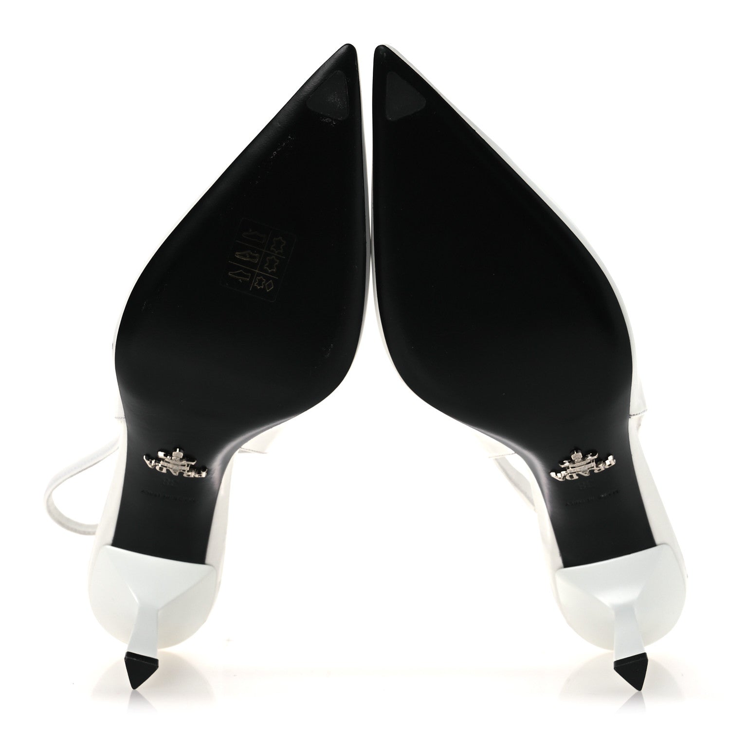Prada Spazzolato Triangle Logo Pointed Toe 75mm Slingback Pumps 38 White 7 of 13
