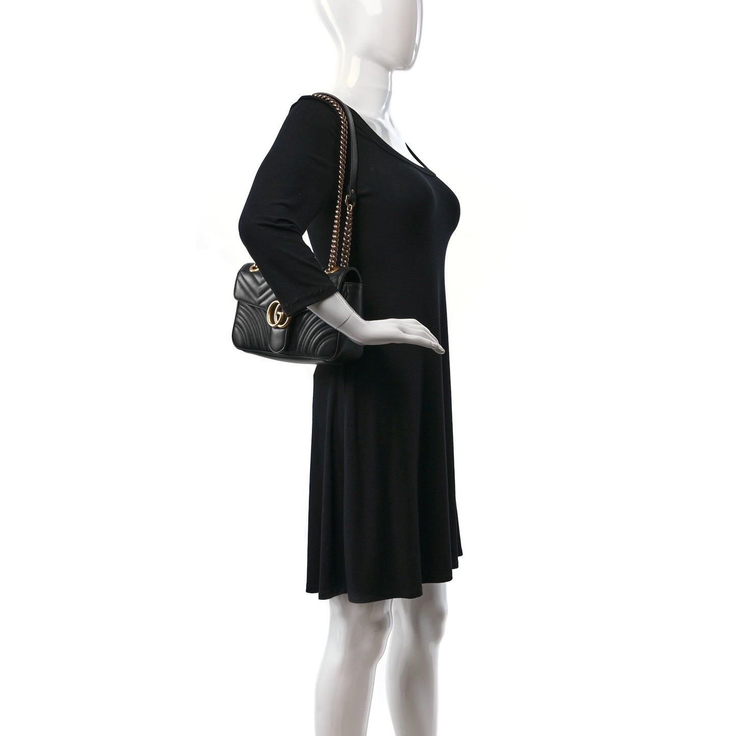 Calfskin Matelasse Small GG Marmont Shoulder Bag Black