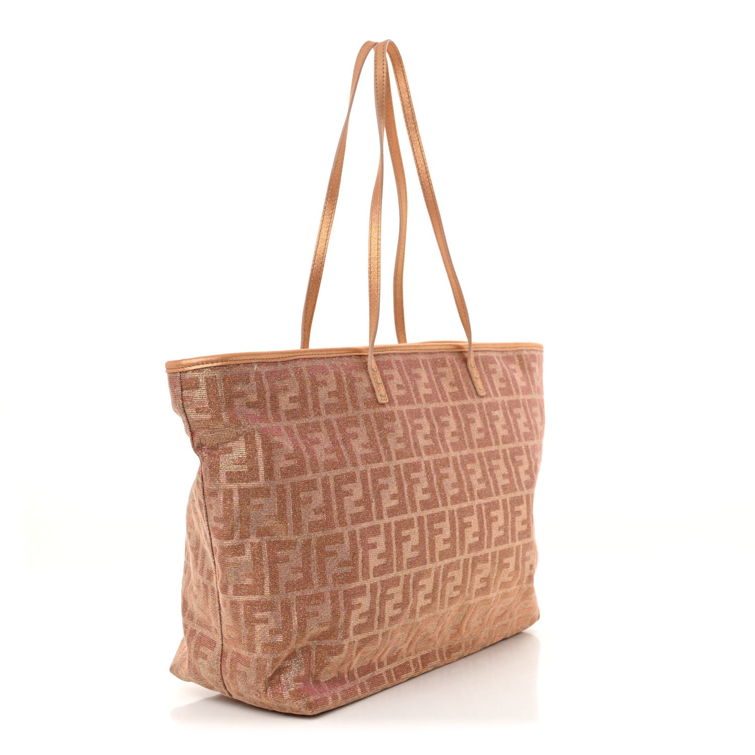 Fendi Metallic Lurex Zucca Medium Roll Tote Arancio 3 of 13