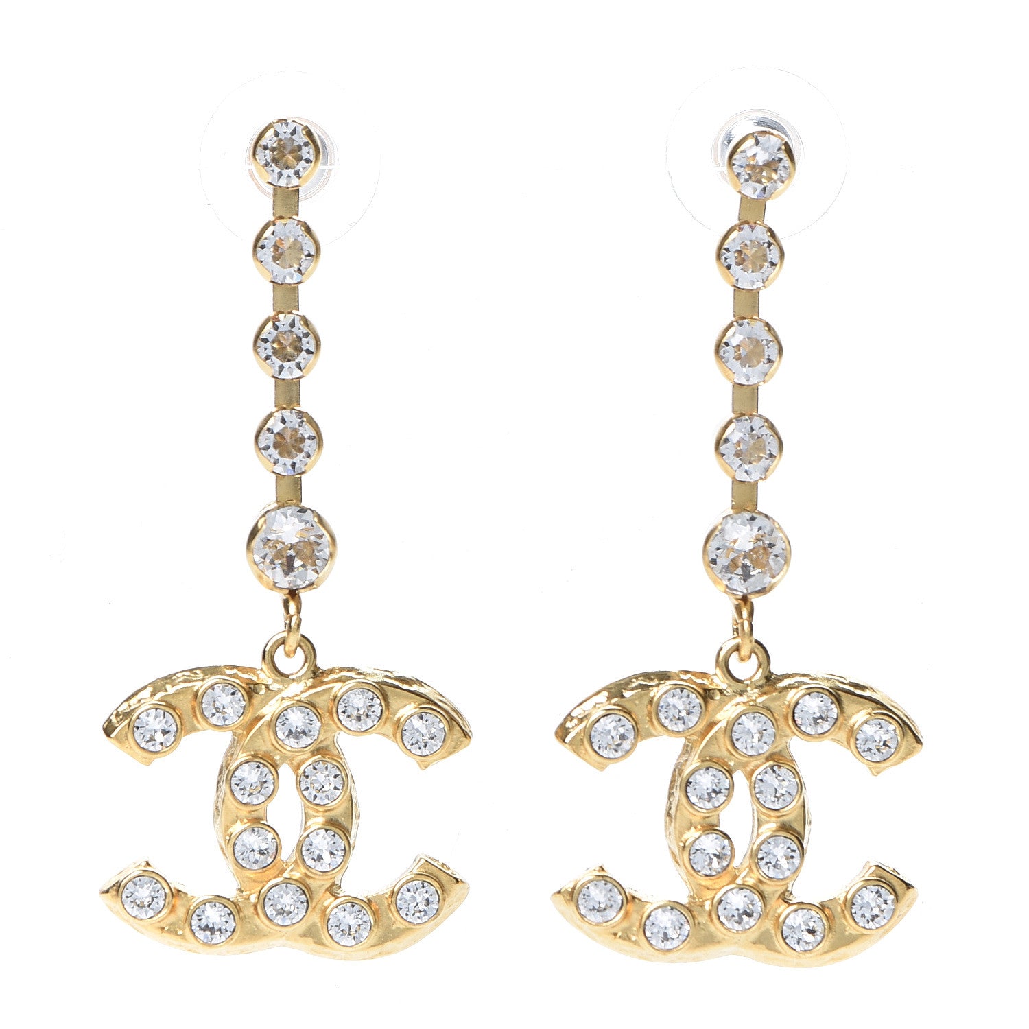 Chanel CC Crystal Drop Earrings Gold 1 of 5