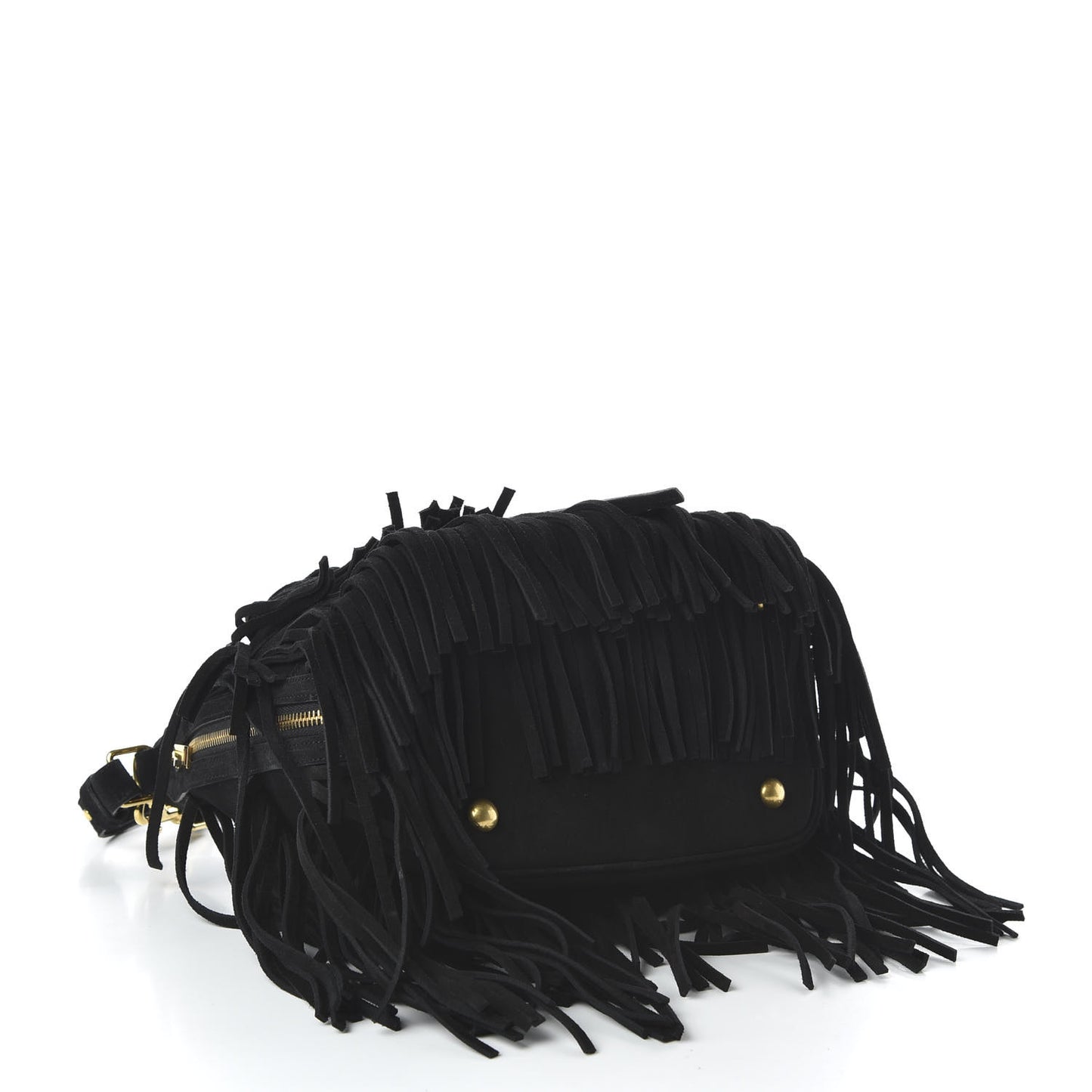 Suede Calfskin Small Emmanuelle Fringe Bucket Bag Black