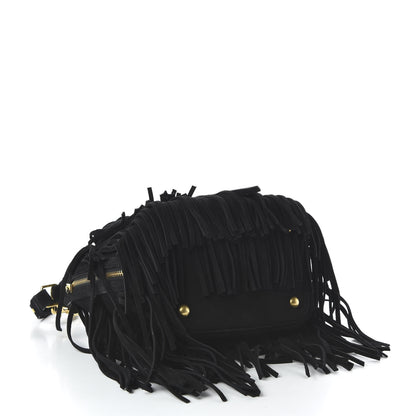 Saint Laurent Suede Calfskin Small Emmanuelle Fringe Bucket Bag Black 4 of 11