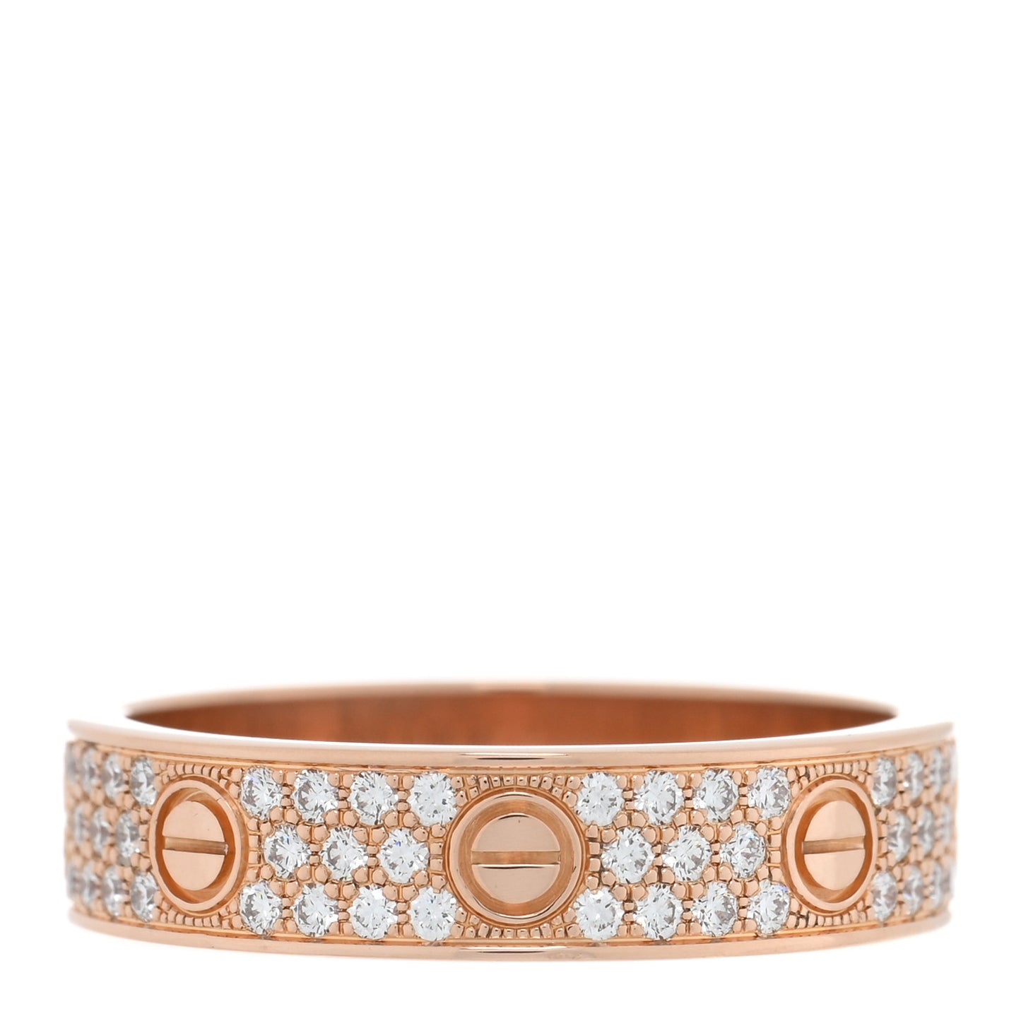 18K Pink Gold Diamond 4mm LOVE Wedding Paved Band Ring 55 7.25