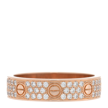Cartier 18K Pink Gold Diamond 4mm LOVE Wedding Paved Band Ring 55 7.25 3 of 5