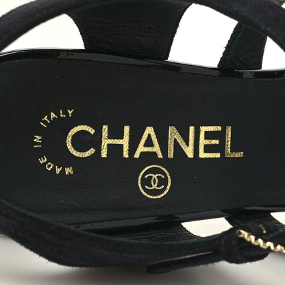 Chanel Kid Suede Pearl Sandals 37.5 Black 8 of 8