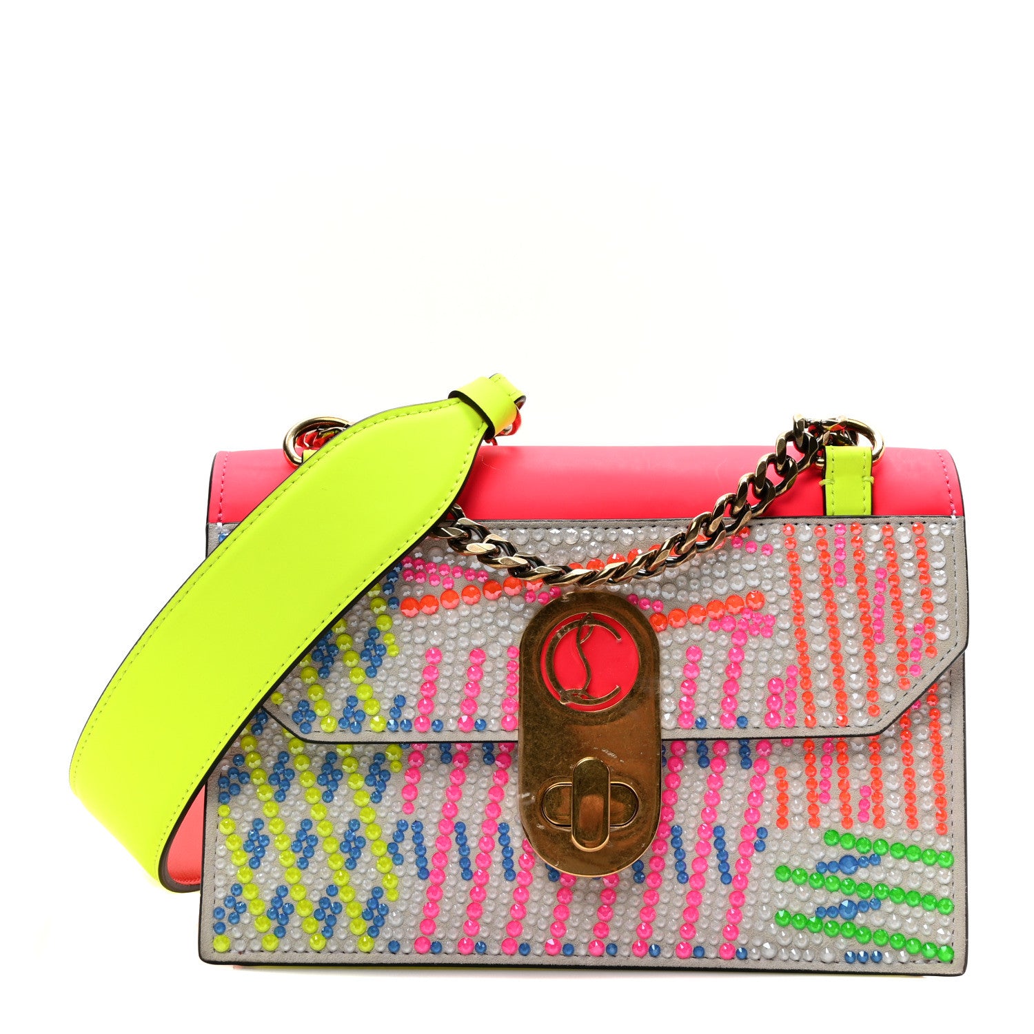 Christian Louboutin Calfskin Suede Crystal Embellished Small Elisa Snow Yellow Multicolor 1 of 10