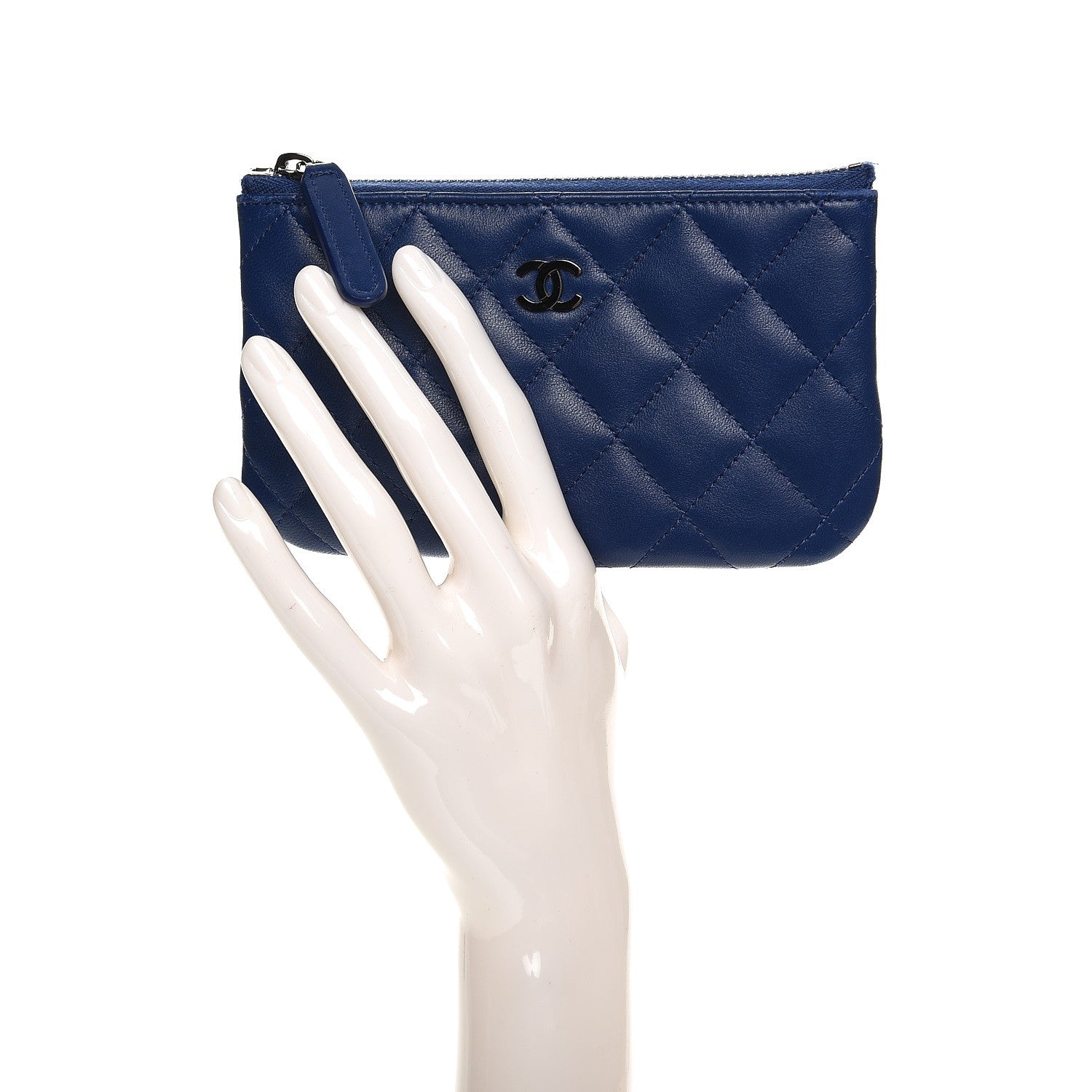 Chanel Lambskin Quilted Small Cosmetic Case Blue 3 of 9