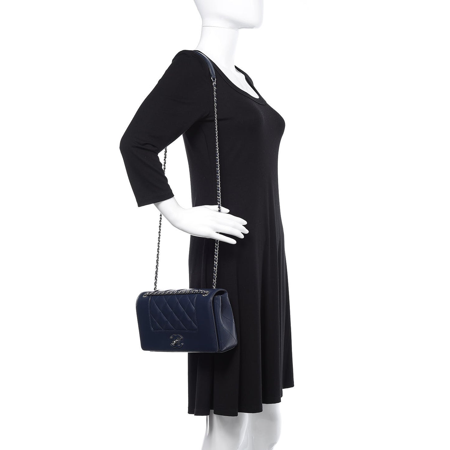 Sheepskin Quilted Medium Vintage Mademoiselle Flap Dark Navy