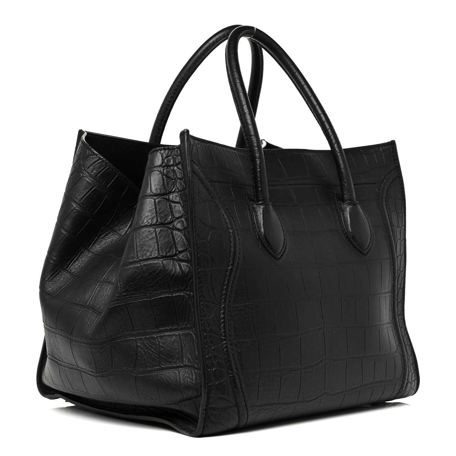 Celine Crocodile Embossed CELINE Calfskin Crocodile Embossed Medium Phantom Luggage Black Medium Phantom Luggage Black 3 of 16
