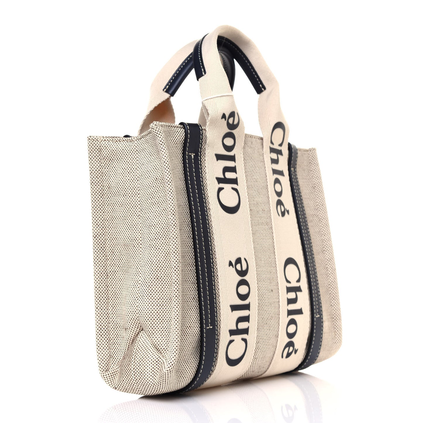 Cotton Calfskin Small Woody Ribbon Tote White Blue