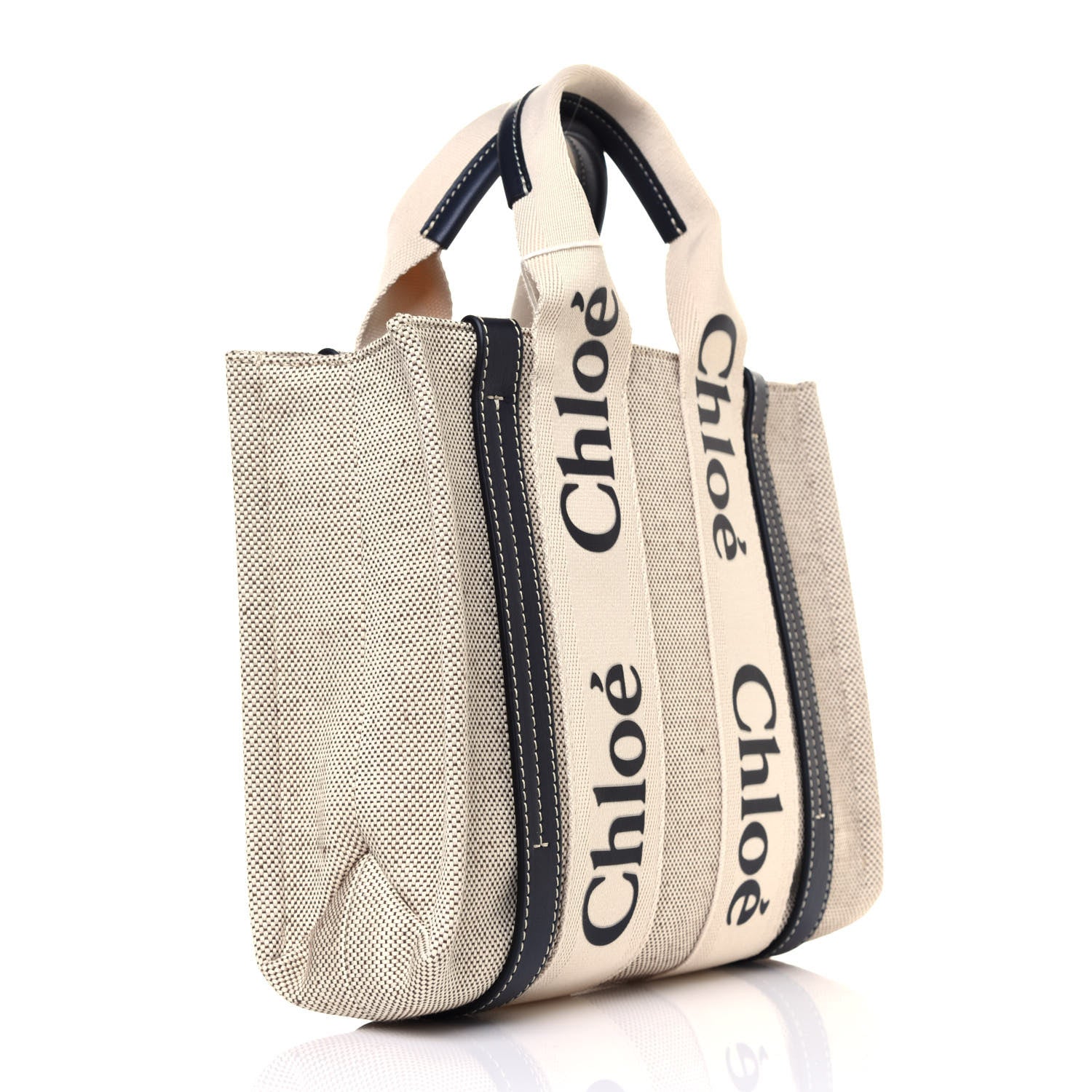 Chloe Cotton Calfskin Small Woody Ribbon Tote White Blue 2 of 13