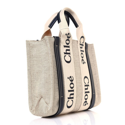 Chloe Cotton Calfskin Small Woody Ribbon Tote White Blue 2 of 13