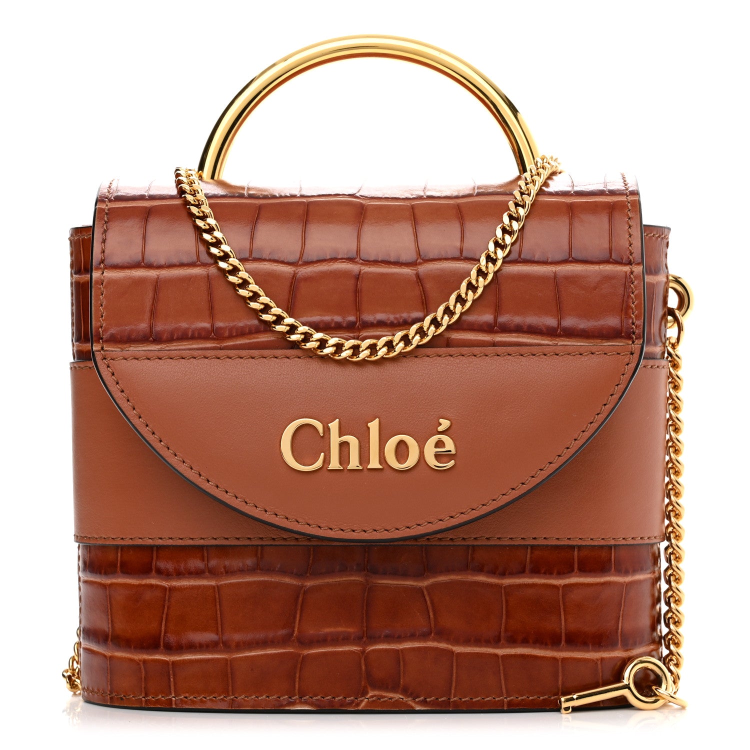 Chloe Calfskin Crocodile Embossed Small Aby Lock Chestnut Brown 1 of 10