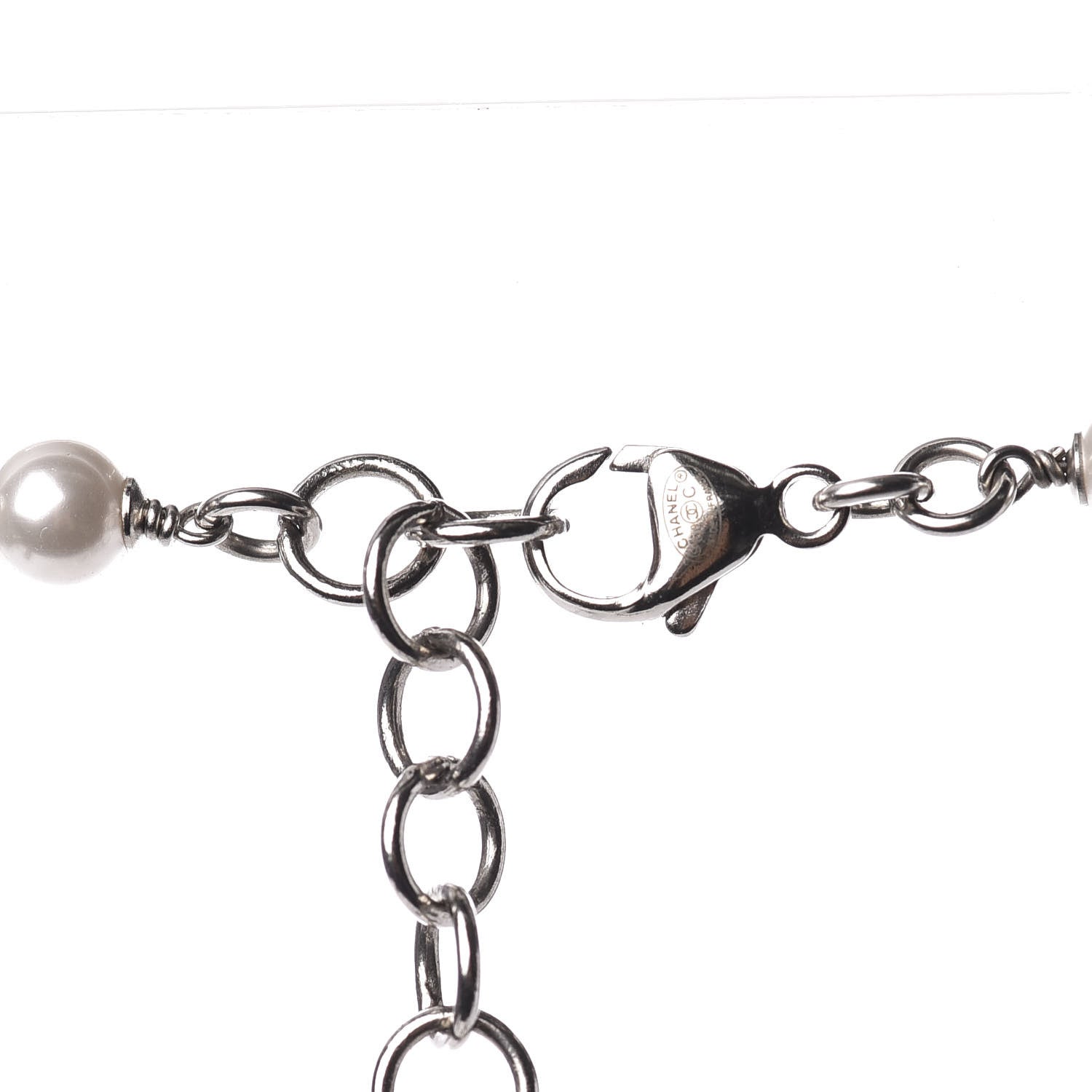 Chanel Enamel Beaded Pearl CC Long Necklace Silver Ivory 4 of 5