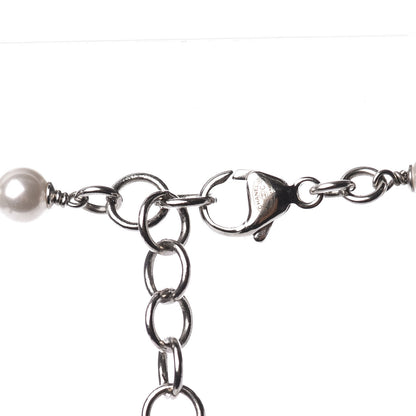 Chanel Enamel Beaded Pearl CC Long Necklace Silver Ivory 4 of 5