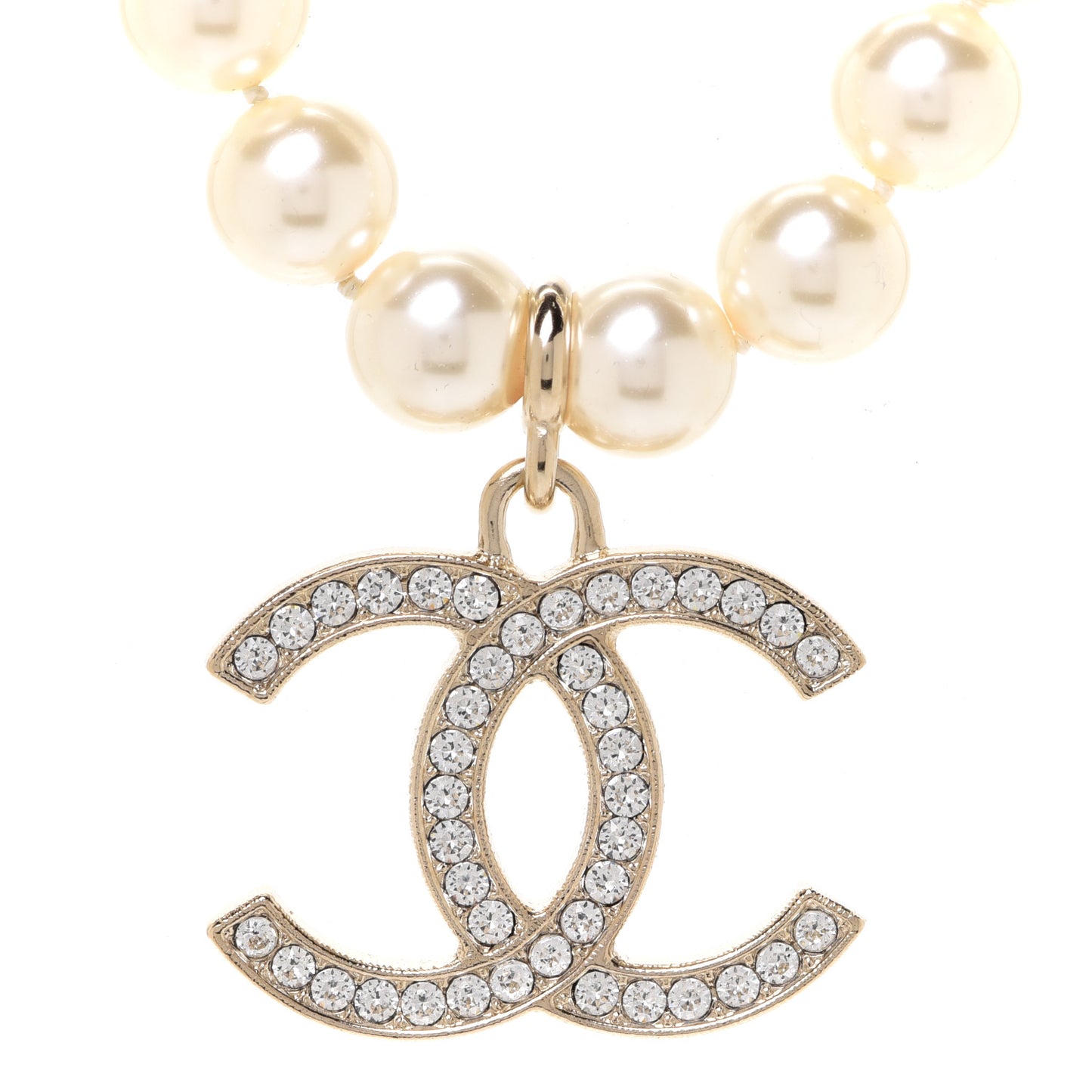Pearl Crystal CC Airpods Necklace Gold