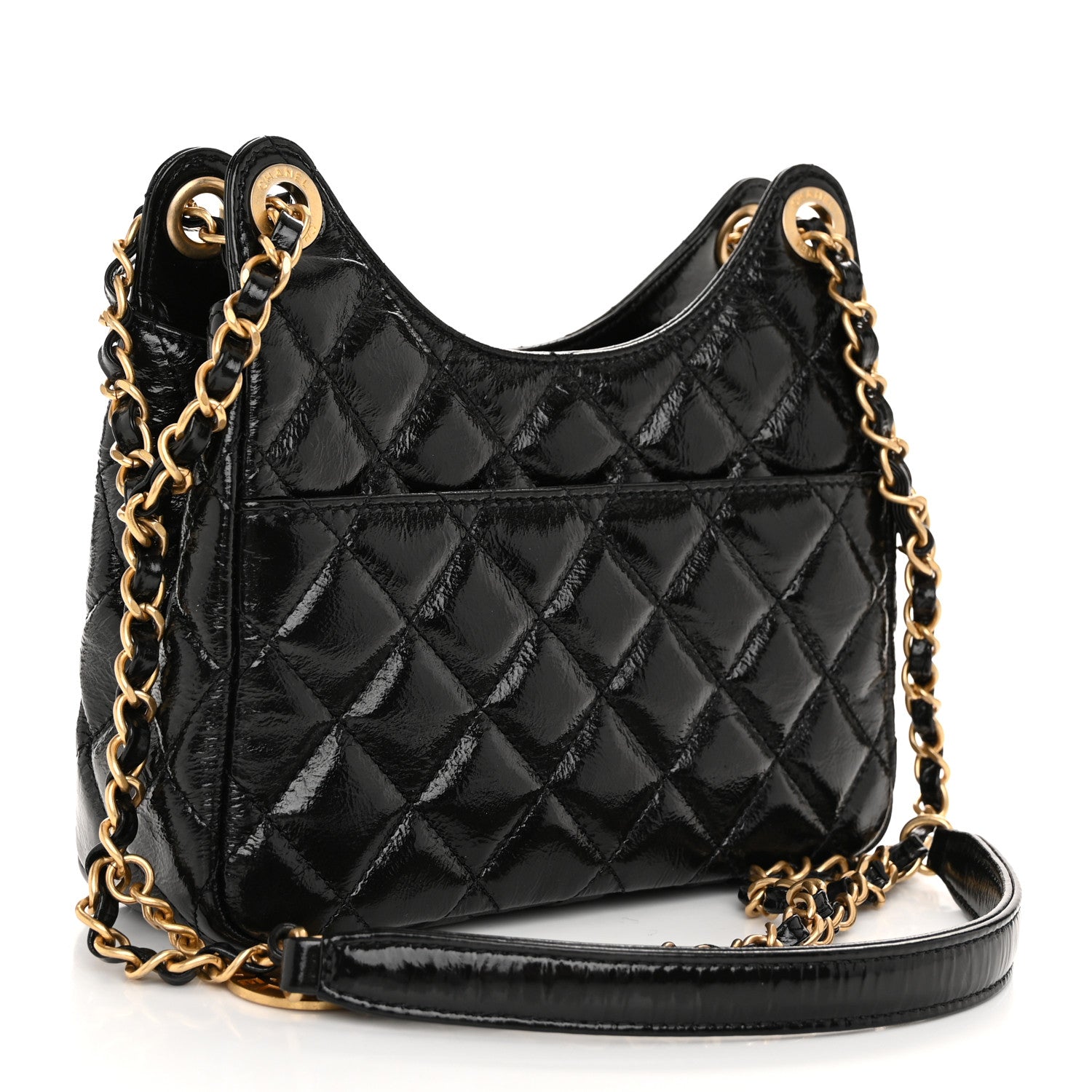 Chanel Shiny Crumpled Calfskin Quilted Small Wavy CC Hobo Black 3 of 10