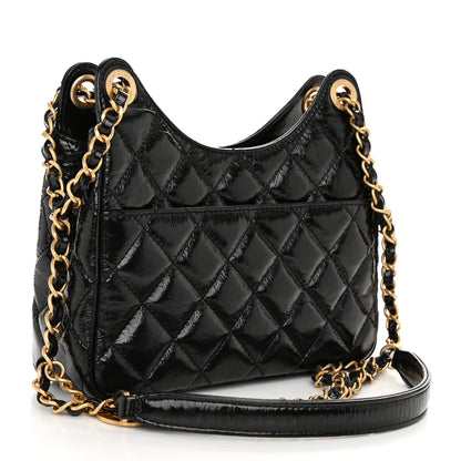 Chanel Shiny Crumpled Calfskin Quilted Small Wavy CC Hobo Black 3 of 10