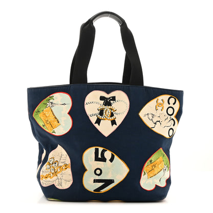 Chanel Canvas Coco Hearts Print Tote Blue 1 of 14