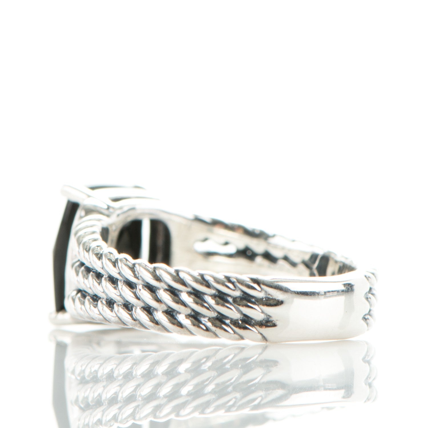 David Yurman Sterling Silver Black Onyx Pave Diamond 10mm Petite Wheaton Ring 7.75 3 of 5