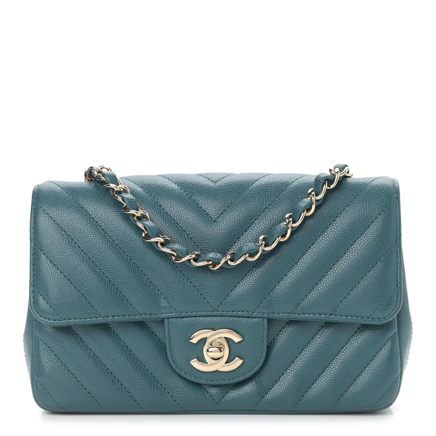 Chanel Caviar Chevron Quilted Mini Rectangular Flap Green 1 of 9