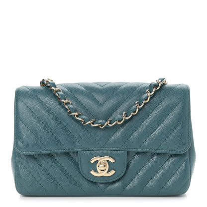 Chanel Caviar Chevron Quilted Mini Rectangular Flap Green 1 of 9