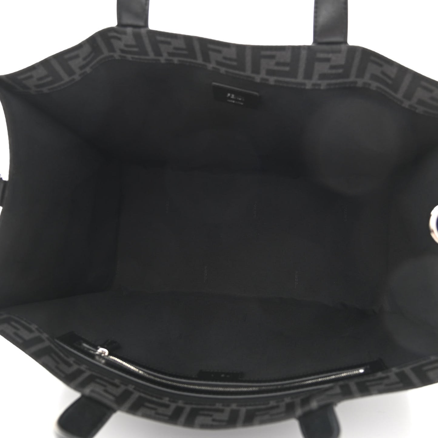 Recycled Fabric Jacquard Vitello Astro FF 1974 Shopping Tote Asfalto Black