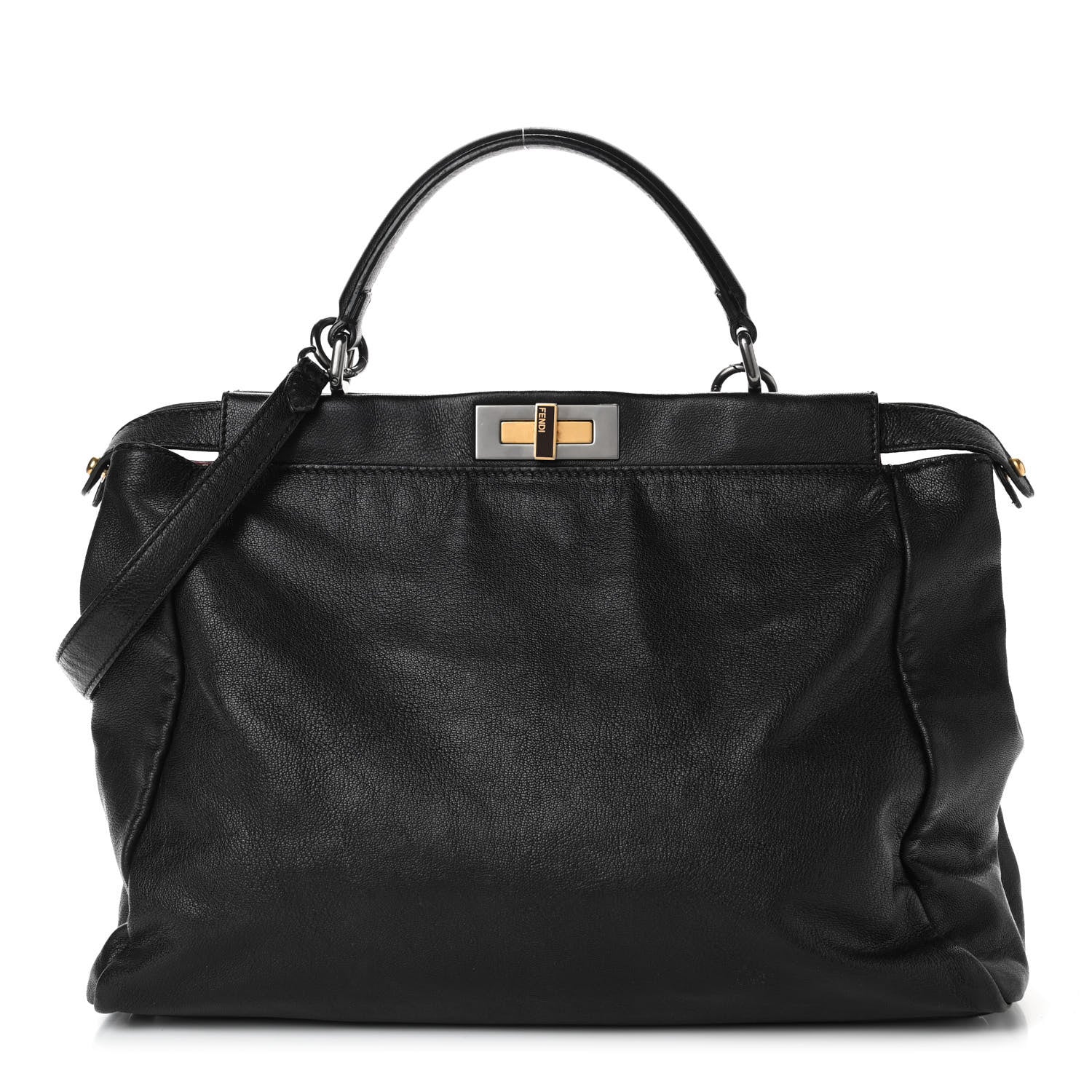 Fendi Goatskin Large Peekaboo Iconic Satchel Black 1 of 5
