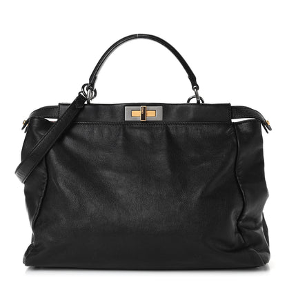 Fendi Goatskin Large Peekaboo Iconic Satchel Black 1 of 5