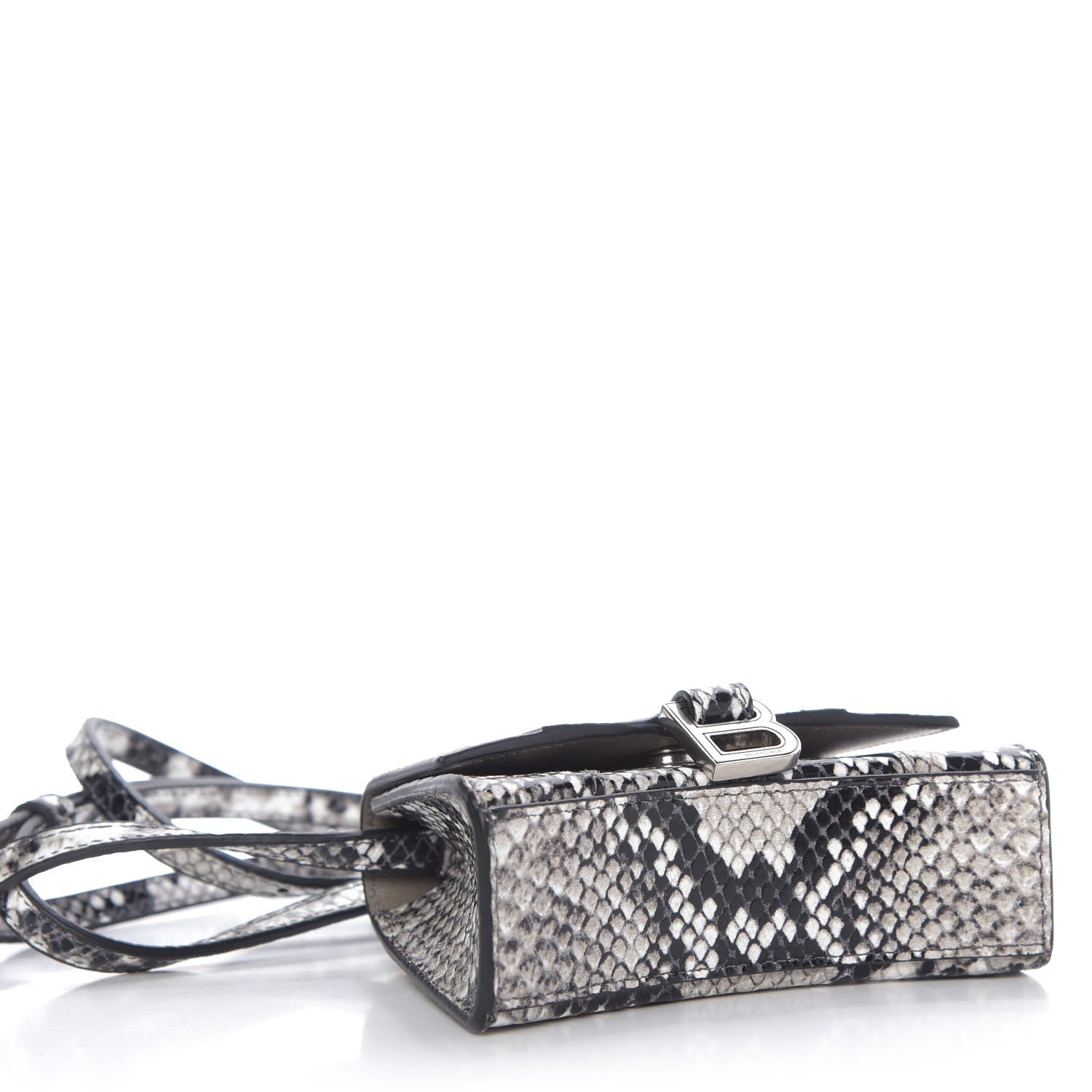 Balenciaga Shiny Calfskin Python Effect Hourglass Top Handle Bag Mini Black White 4 of 9