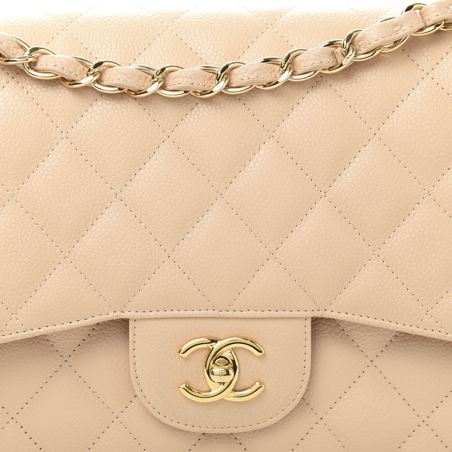 Caviar Quilted Jumbo Double Flap Beige Clair